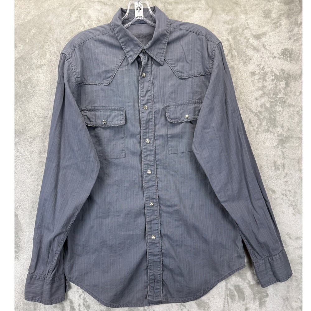 G by Guess Mens Gray Herringbone Western Snap Front Shirt Small Z745G241